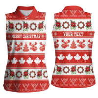 Personalised Canada Christmas Women Sleeveless Polo Shirt Canadian Moose Maple Leaf Seamless Style - Wonder Print Shop