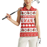 Personalised Canada Christmas Women Sleeveless Polo Shirt Canadian Moose Maple Leaf Seamless Style - Wonder Print Shop