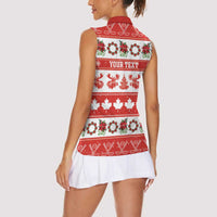 Personalised Canada Christmas Women Sleeveless Polo Shirt Canadian Moose Maple Leaf Seamless Style - Wonder Print Shop