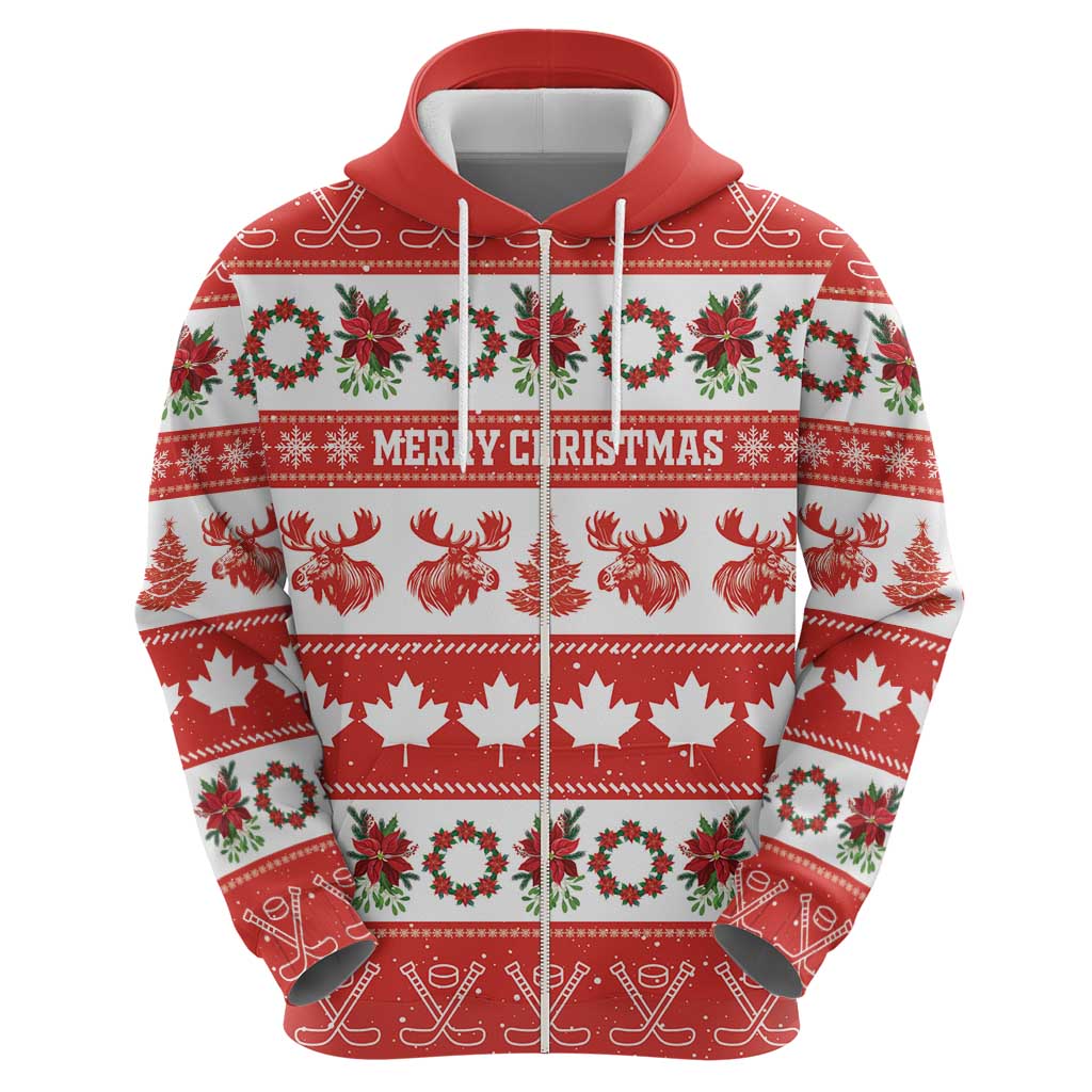 Personalised Canada Christmas Zip Hoodie Canadian Moose Maple Leaf Seamless Style - Wonder Print Shop