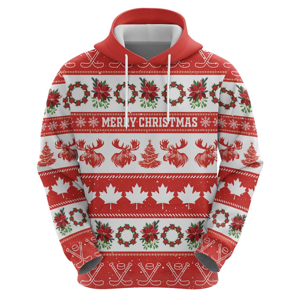 Personalised Canada Christmas Zip Hoodie Canadian Moose Maple Leaf Seamless Style - Wonder Print Shop