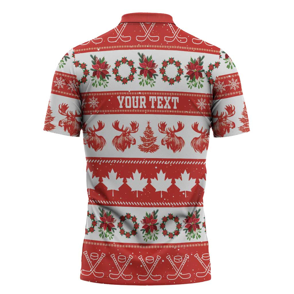 Personalised Canada Christmas Zipper Polo Shirt Canadian Moose Maple Leaf Seamless Style - Wonder Print Shop