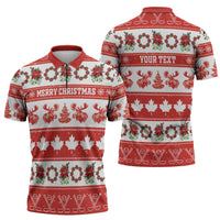 Personalised Canada Christmas Zipper Polo Shirt Canadian Moose Maple Leaf Seamless Style - Wonder Print Shop