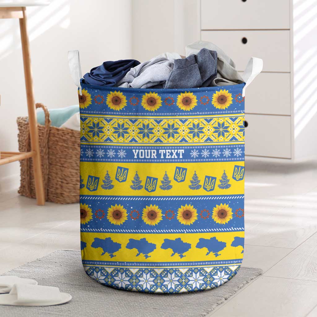 Personalised Ukraine Christmas Laundry Basket Tryzub With Map Folk Pattern - Wonder Print Shop