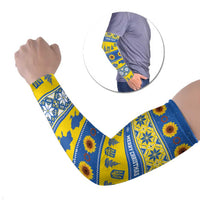 Personalised Ukraine Christmas Arm Sleeves Tryzub With Map Folk Pattern - Wonder Print Shop