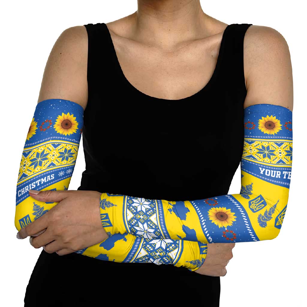 Personalised Ukraine Christmas Arm Sleeves Tryzub With Map Folk Pattern - Wonder Print Shop