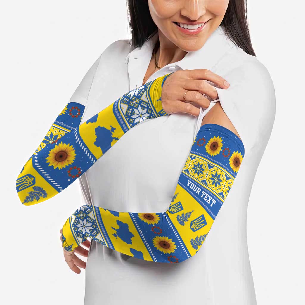 Personalised Ukraine Christmas Arm Sleeves Tryzub With Map Folk Pattern - Wonder Print Shop