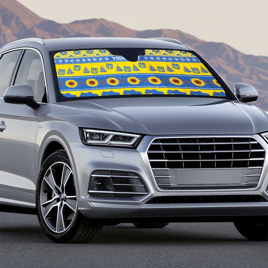 Ukraine Christmas Auto Sun Shade Tryzub With Map Folk Pattern - Wonder Print Shop