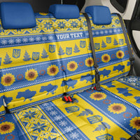 Ukraine Christmas Back Car Seat Cover Tryzub With Map Folk Pattern - Wonder Print Shop