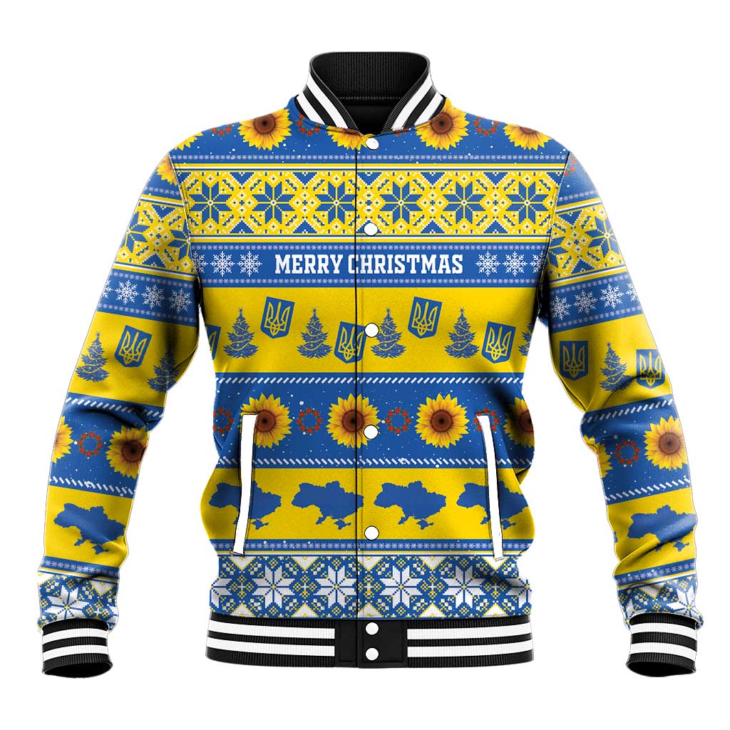 Personalised Ukraine Christmas Baseball Jacket Tryzub With Map Folk Pattern - Wonder Print Shop