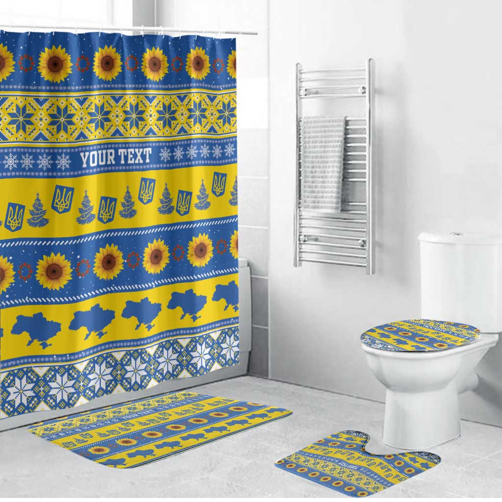 Ukraine Christmas Bathroom Set Tryzub With Map Folk Pattern - Wonder Print Shop