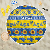 Ukraine Christmas Beach Blanket Tryzub With Map Folk Pattern - Wonder Print Shop