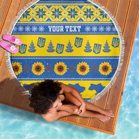 Ukraine Christmas Beach Blanket Tryzub With Map Folk Pattern - Wonder Print Shop