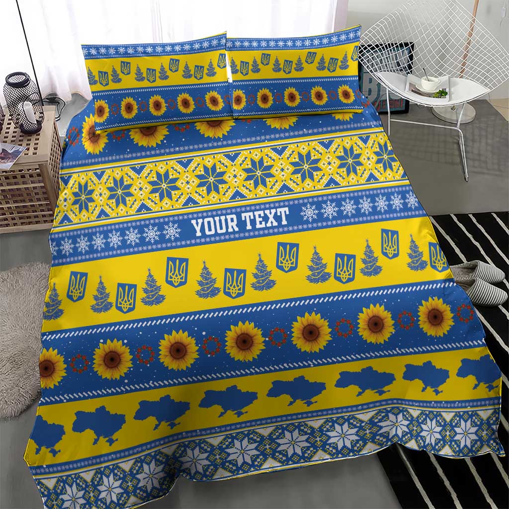 Ukraine Christmas Bedding Set Tryzub With Map Folk Pattern - Wonder Print Shop