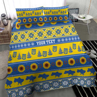 Ukraine Christmas Bedding Set Tryzub With Map Folk Pattern - Wonder Print Shop