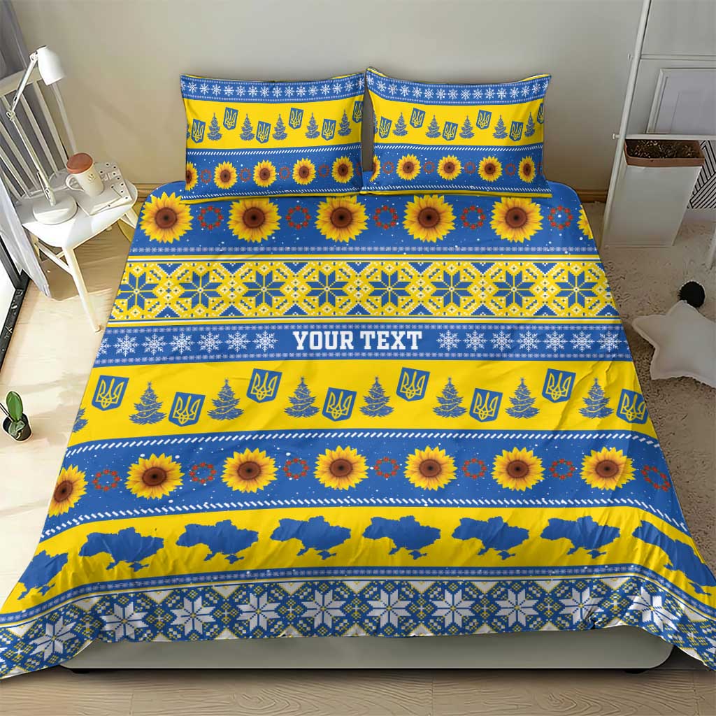 Ukraine Christmas Bedding Set Tryzub With Map Folk Pattern - Wonder Print Shop