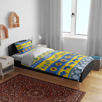 Ukraine Christmas Bedding Set Tryzub With Map Folk Pattern - Wonder Print Shop