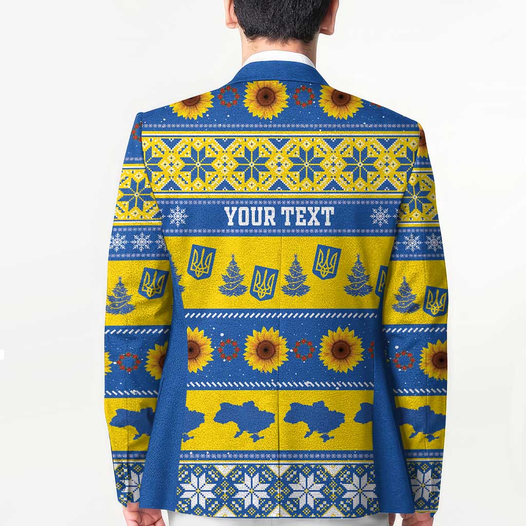 Personalised Ukraine Christmas Blazer Tryzub With Map Folk Pattern - Wonder Print Shop