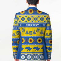 Personalised Ukraine Christmas Blazer Tryzub With Map Folk Pattern - Wonder Print Shop