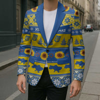 Personalised Ukraine Christmas Blazer Tryzub With Map Folk Pattern - Wonder Print Shop