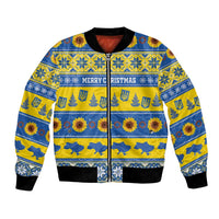 Personalised Ukraine Christmas Bomber Jacket Tryzub With Map Folk Pattern - Wonder Print Shop