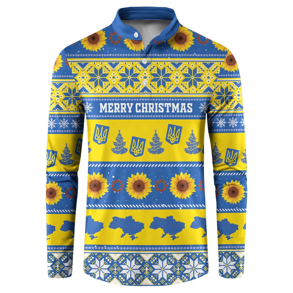 Personalised Ukraine Christmas Button Sweatshirt Tryzub With Map Folk Pattern - Wonder Print Shop