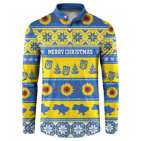 Personalised Ukraine Christmas Button Sweatshirt Tryzub With Map Folk Pattern - Wonder Print Shop