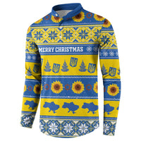 Personalised Ukraine Christmas Button Sweatshirt Tryzub With Map Folk Pattern - Wonder Print Shop