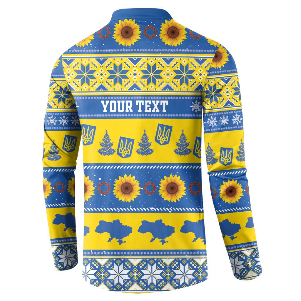 Personalised Ukraine Christmas Button Sweatshirt Tryzub With Map Folk Pattern - Wonder Print Shop