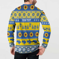Personalised Ukraine Christmas Button Sweatshirt Tryzub With Map Folk Pattern - Wonder Print Shop