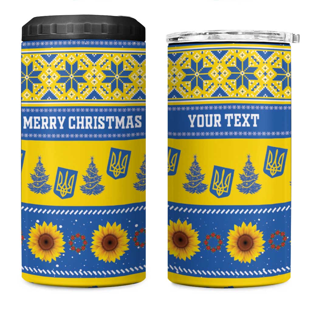 Personalised Ukraine Christmas 4 in 1 Can Cooler Tumbler Tryzub With Map Folk Pattern - Wonder Print Shop