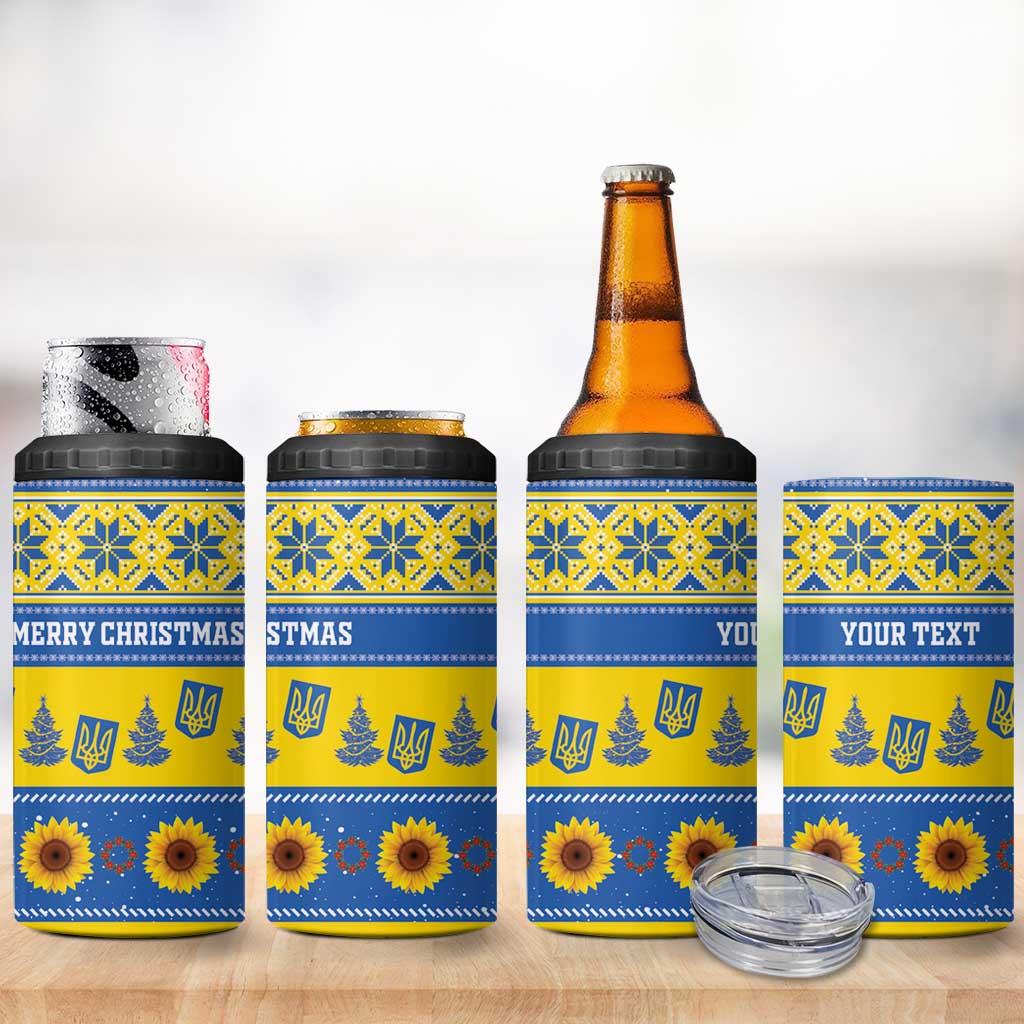 Personalised Ukraine Christmas 4 in 1 Can Cooler Tumbler Tryzub With Map Folk Pattern - Wonder Print Shop