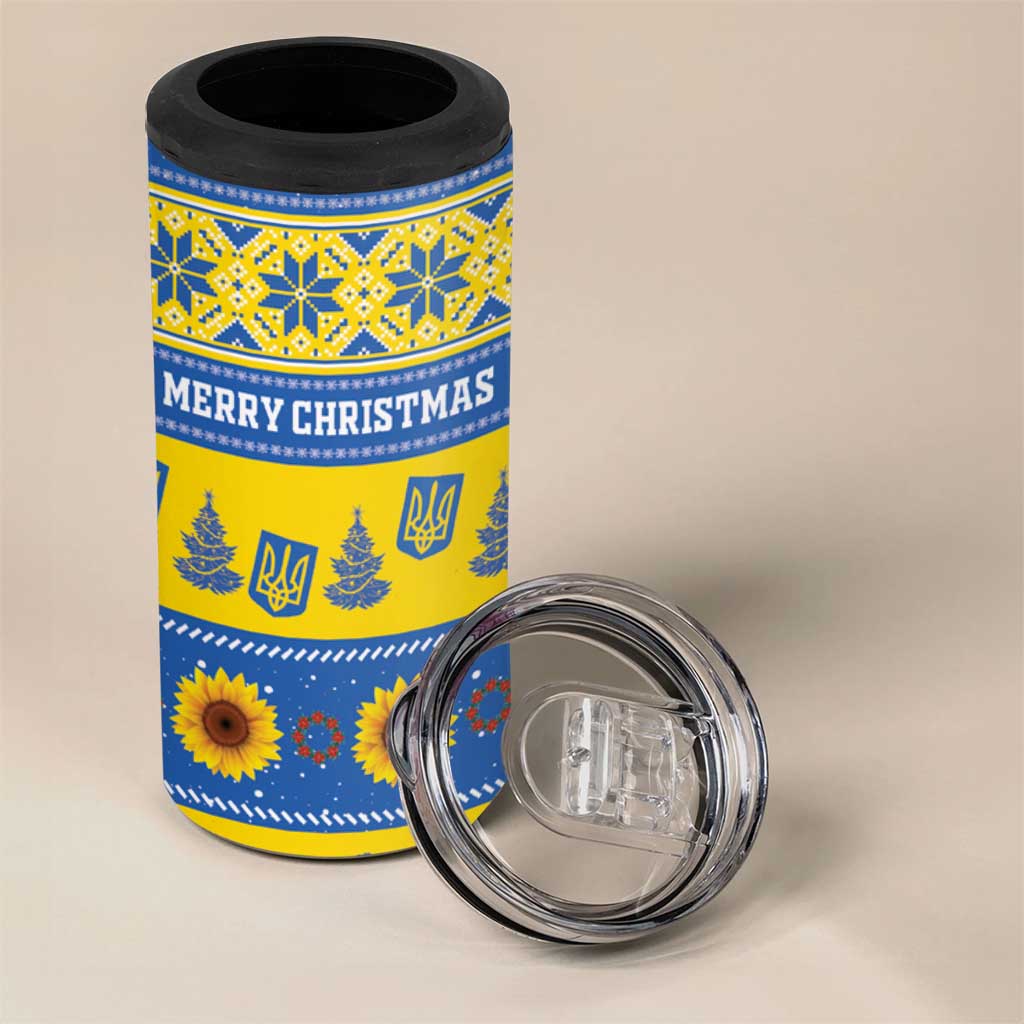 Personalised Ukraine Christmas 4 in 1 Can Cooler Tumbler Tryzub With Map Folk Pattern - Wonder Print Shop