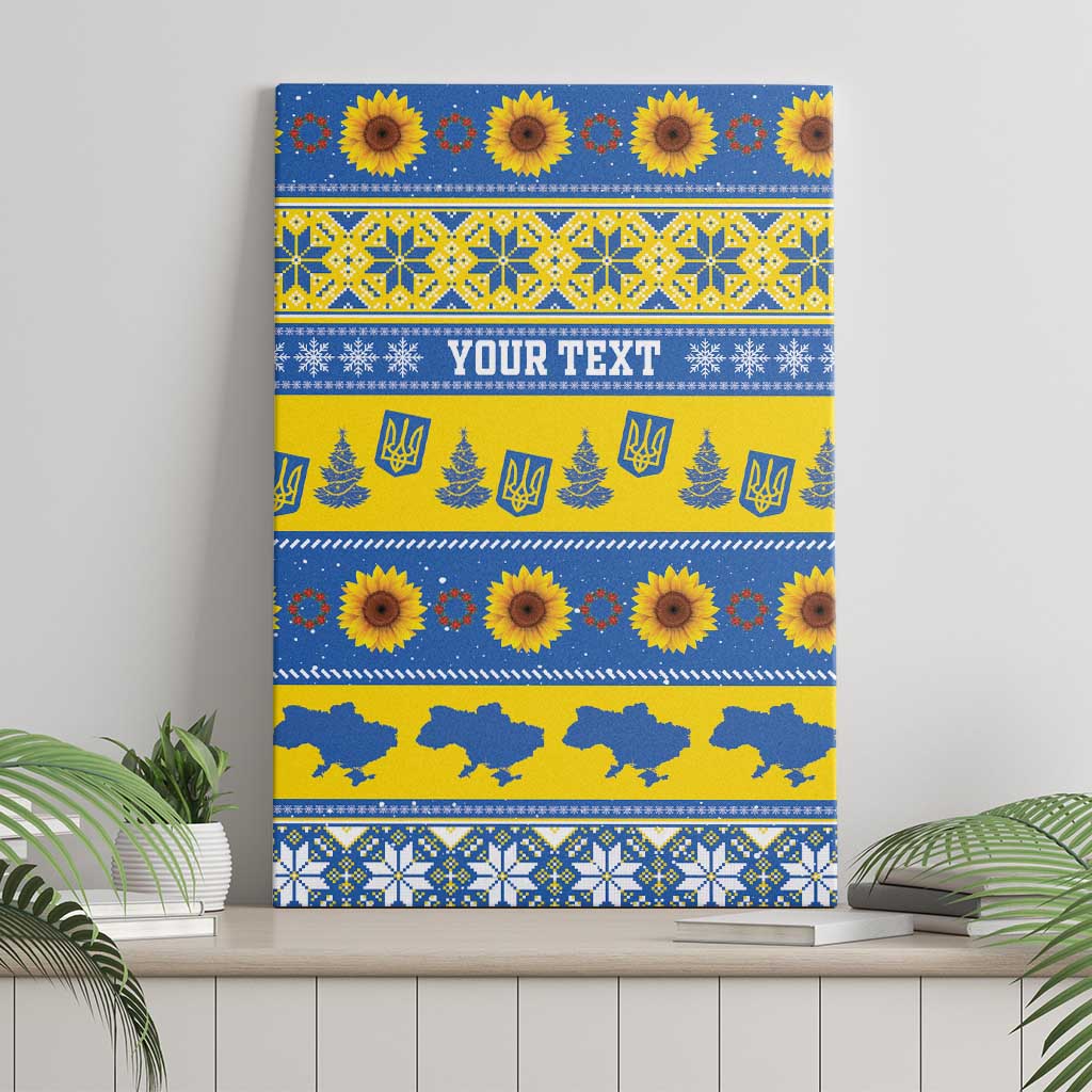 Ukraine Christmas Canvas Wall Art Tryzub With Map Folk Pattern - Wonder Print Shop