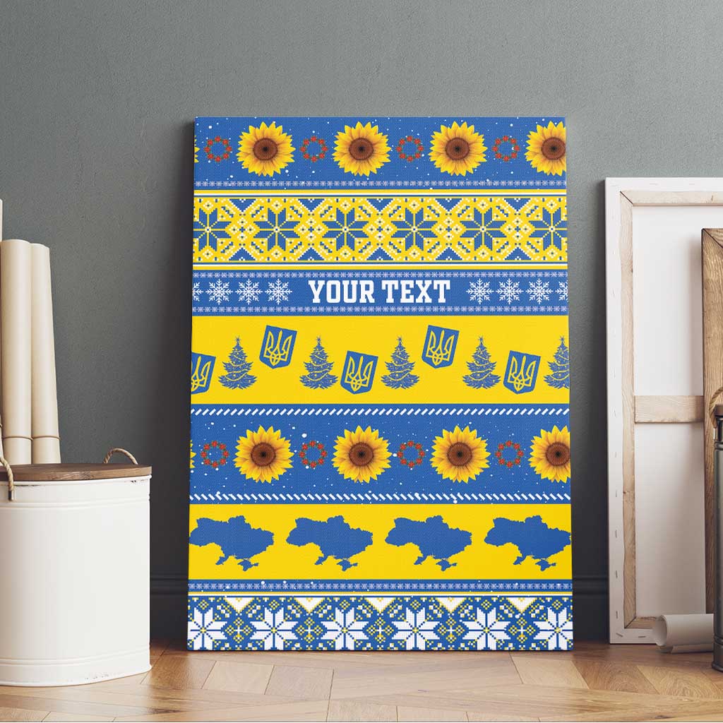 Ukraine Christmas Canvas Wall Art Tryzub With Map Folk Pattern - Wonder Print Shop
