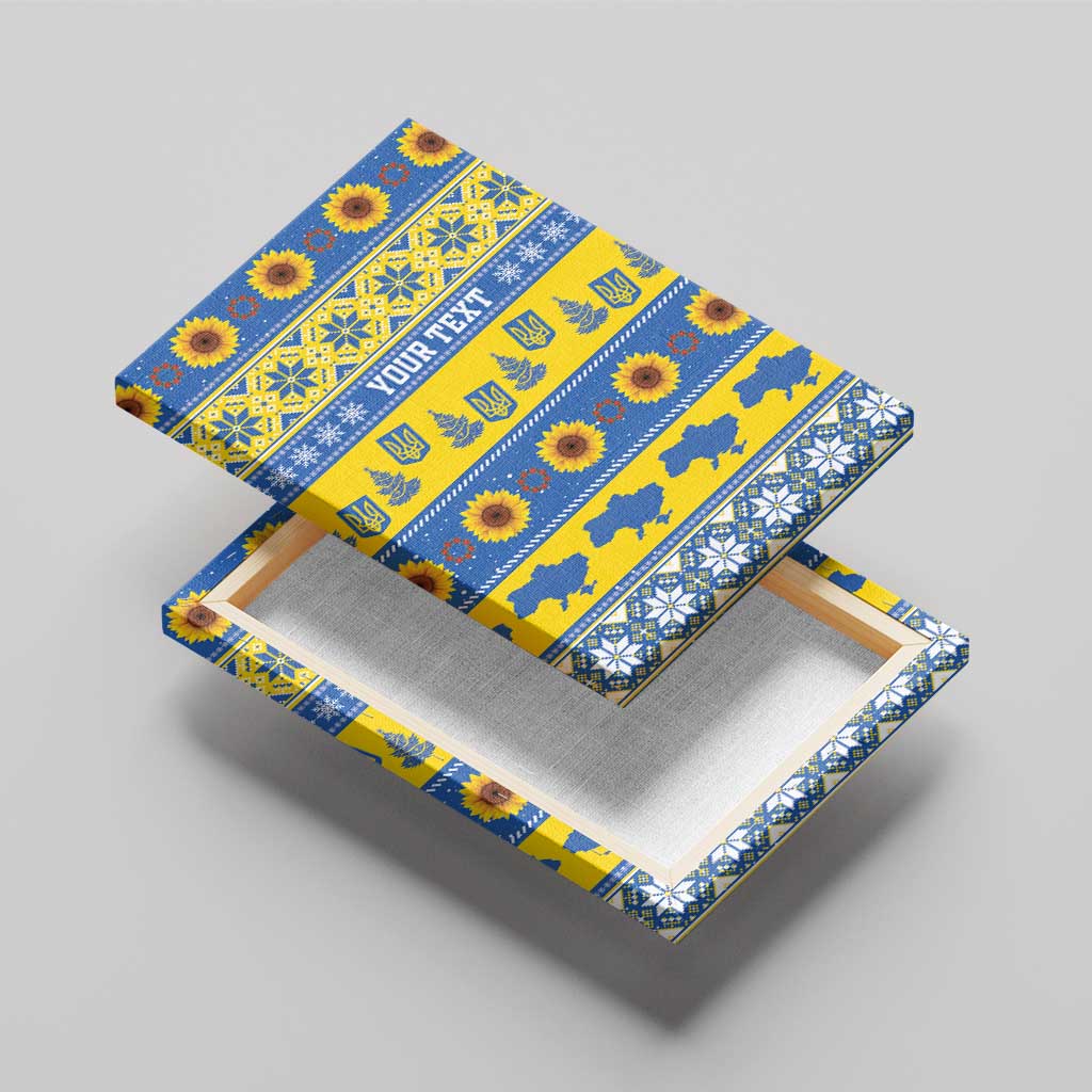 Ukraine Christmas Canvas Wall Art Tryzub With Map Folk Pattern - Wonder Print Shop