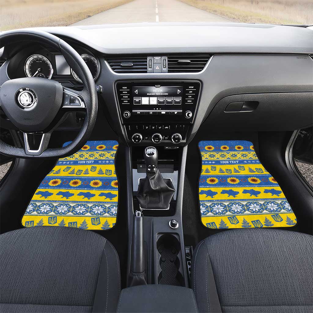 Personalised Ukraine Christmas Car Mats Tryzub With Map Folk Pattern - Wonder Print Shop