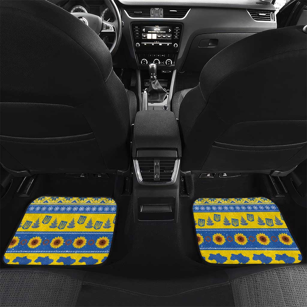 Personalised Ukraine Christmas Car Mats Tryzub With Map Folk Pattern - Wonder Print Shop