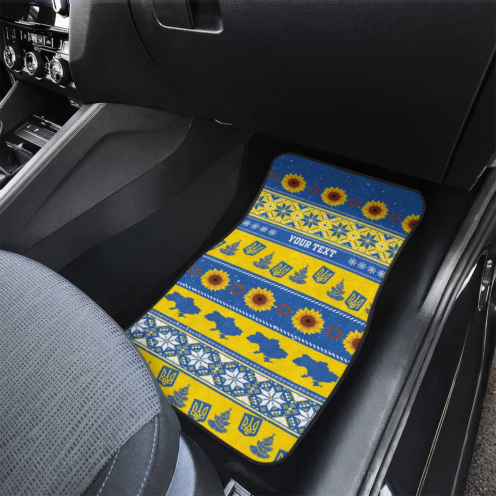 Personalised Ukraine Christmas Car Mats Tryzub With Map Folk Pattern - Wonder Print Shop