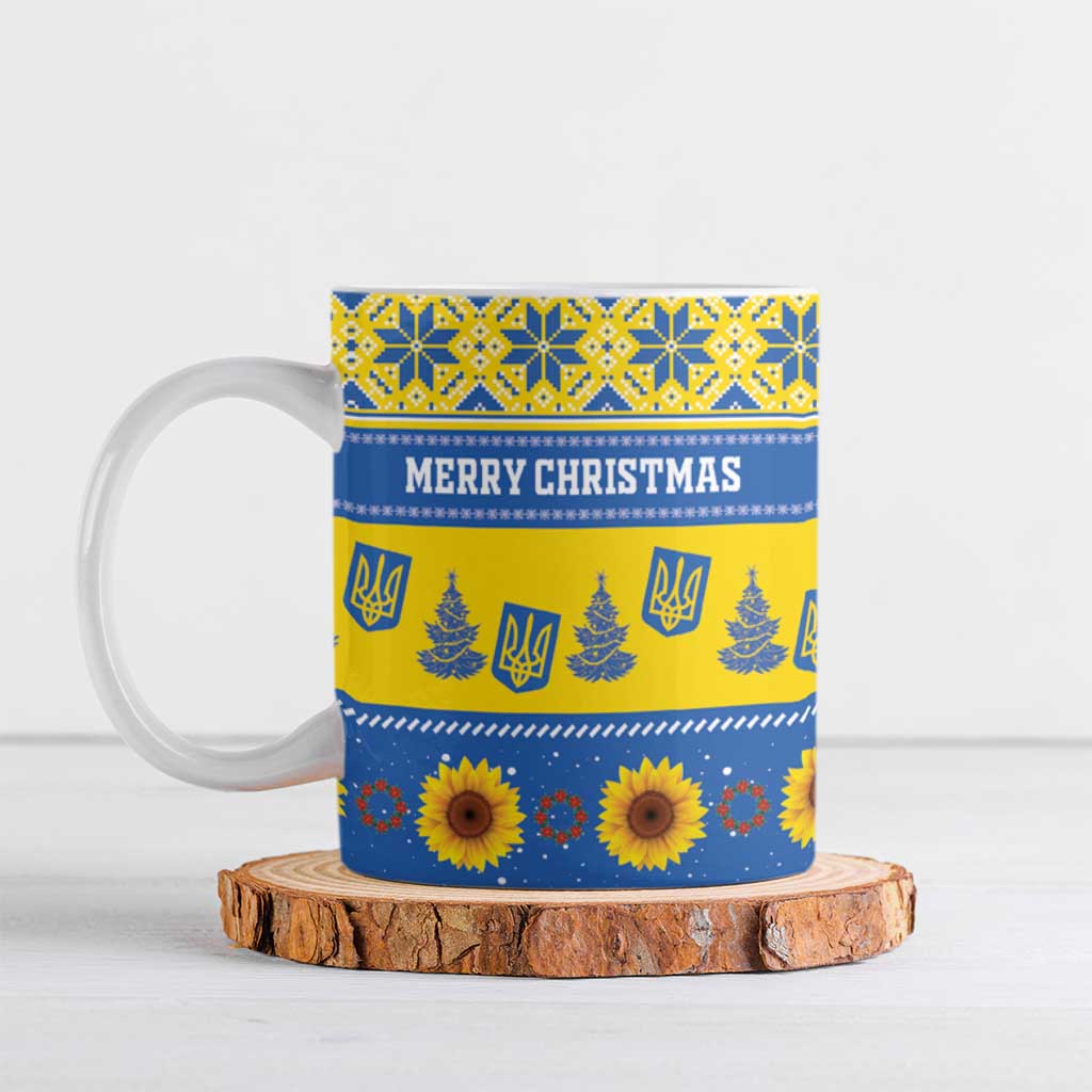 Personalised Ukraine Christmas Ceramic Mug Tryzub With Map Folk Pattern - Wonder Print Shop