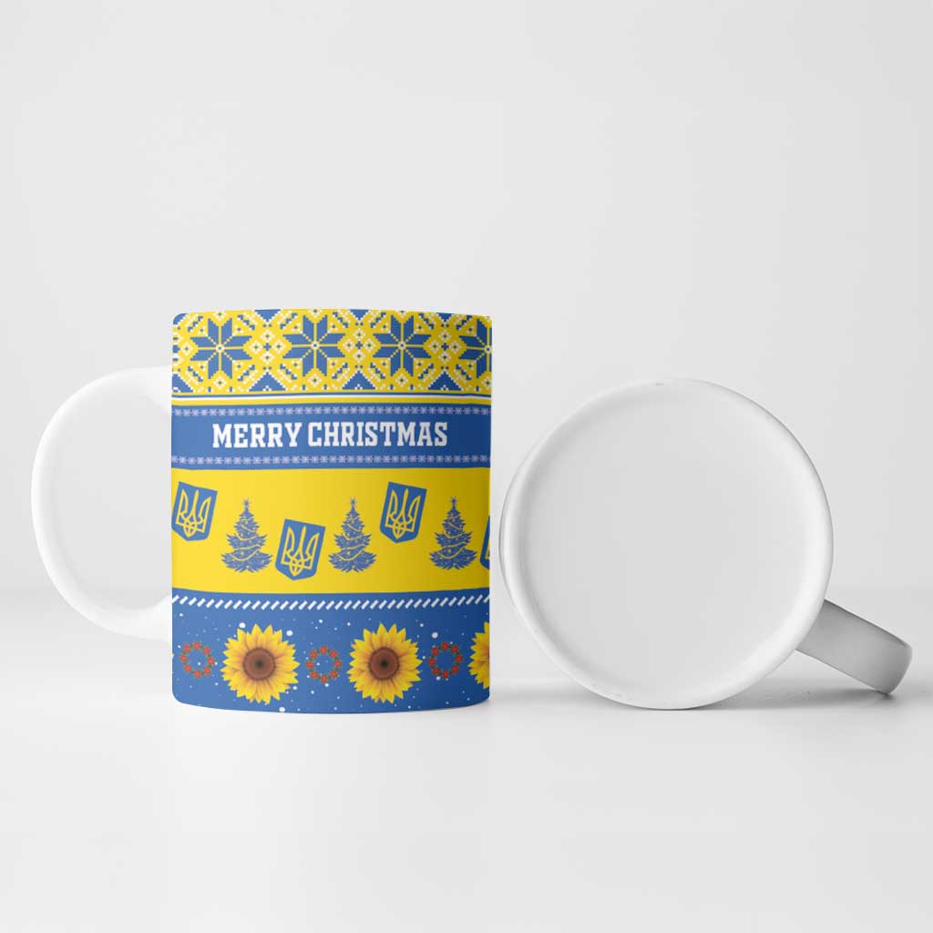 Personalised Ukraine Christmas Ceramic Mug Tryzub With Map Folk Pattern - Wonder Print Shop