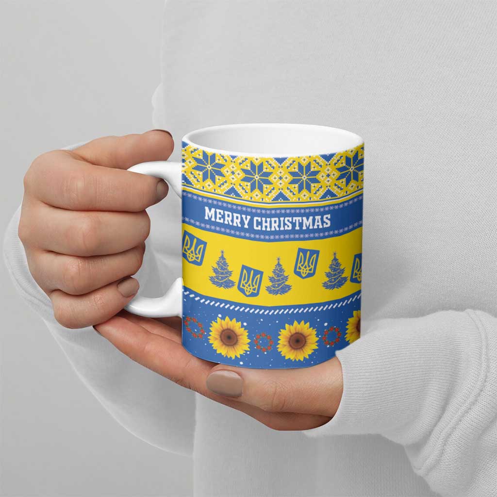 Personalised Ukraine Christmas Ceramic Mug Tryzub With Map Folk Pattern - Wonder Print Shop