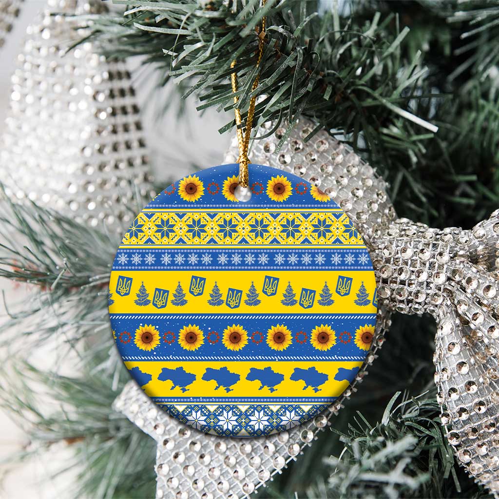 Ukraine Christmas Ceramic Ornament Tryzub With Map Folk Pattern - Wonder Print Shop