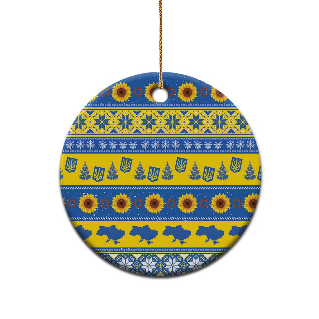 Ukraine Christmas Ceramic Ornament Tryzub With Map Folk Pattern - Wonder Print Shop
