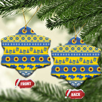 Ukraine Christmas Ceramic Ornament Tryzub With Map Folk Pattern - Wonder Print Shop