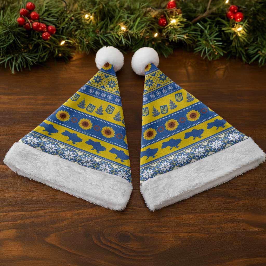 Ukraine Christmas Santa Hat Tryzub With Map Folk Pattern - Wonder Print Shop