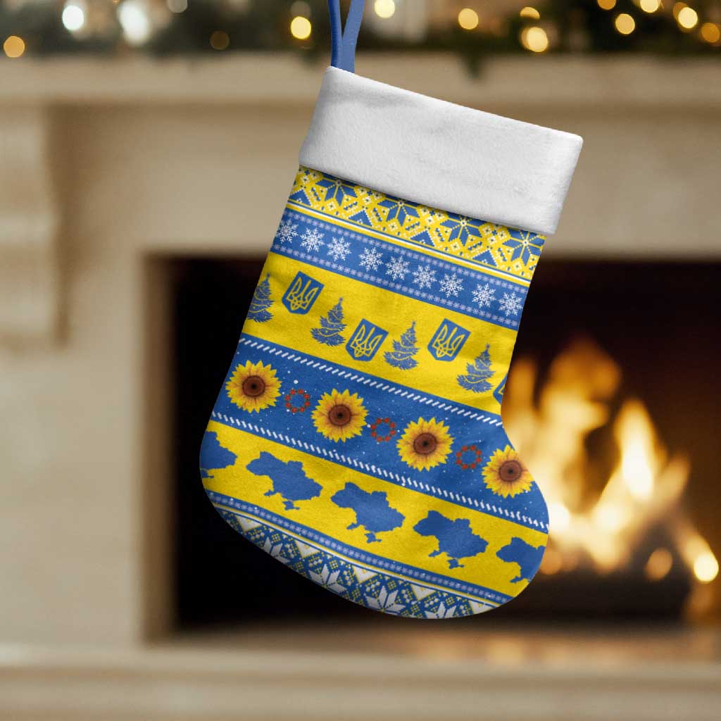 Ukraine Christmas Stocking Tryzub With Map Folk Pattern - Wonder Print Shop