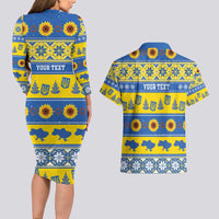 Personalised Ukraine Christmas Couples Matching Long Sleeve Bodycon Dress and Hawaiian Shirt Tryzub With Map Folk Pattern - Wonder Print Shop