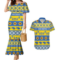 Personalised Ukraine Christmas Couples Matching Mermaid Dress and Hawaiian Shirt Tryzub With Map Folk Pattern - Wonder Print Shop