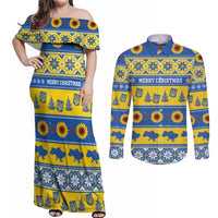 Personalised Ukraine Christmas Couples Matching Off Shoulder Maxi Dress and Long Sleeve Button Shirt Tryzub With Map Folk Pattern - Wonder Print Shop